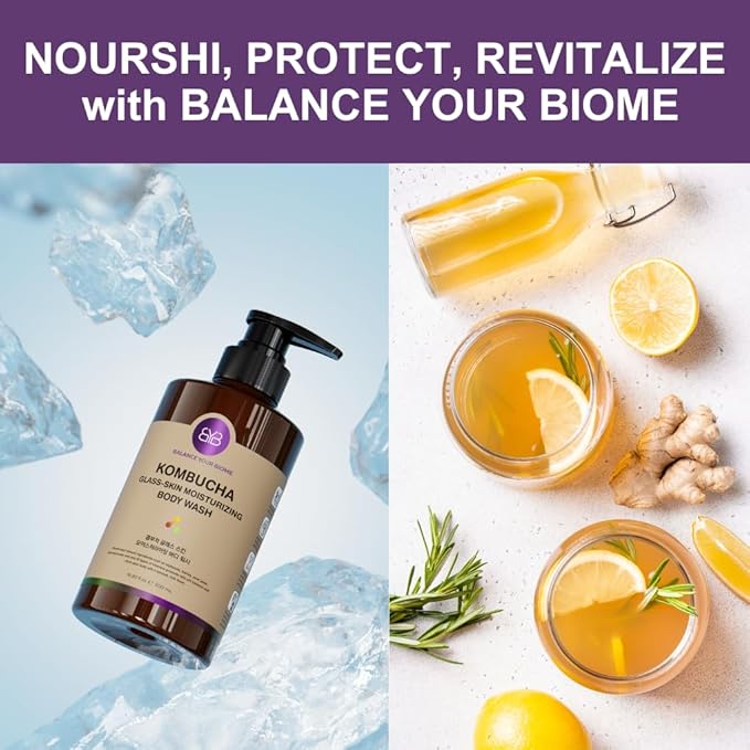 Kombucha Glass-Skin Moisturizing Body Wash K-BeautyFermented soybean barley Pear Juice Pomegranates12 Vitamins Nurishing Cleansing 16.9 fl.ozNo Silicone.Rich micro-foam gently cleanses