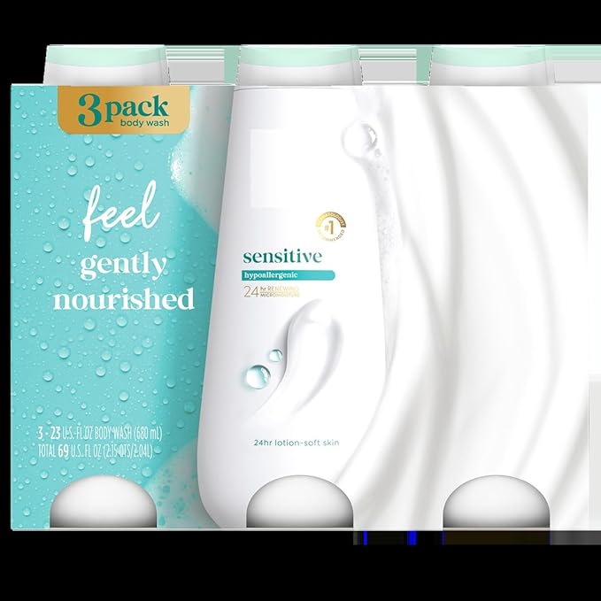 Sensitive Skin Body Wash 23 oz 3-Pack Hypoallergenic Paraben-Free Sulfate-Free Cruelty-Free and Moisturizing