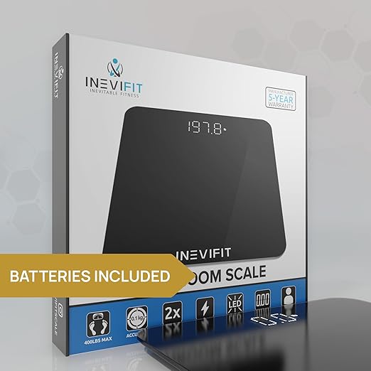 INEVIFIT Bathroom Scale Highly Accurate Digital Bathroom Body Scale Measures Weight up to 400 lbs. Includes Batteries