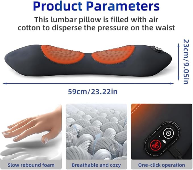 3 in 1 Back Massager Electric Lumbar Support Pillow Triple Fusion Back Massager for Pain Relief Deep Tissue with Traction Vibration &amp Heat and Against for Lower Backs&ampSpine Support