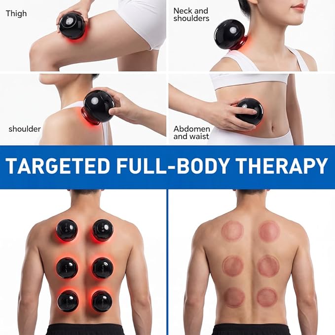 2 Pack Electric Cupping Massager Therapy Set (5-in-1with Red Light Therapy) Smart 24-Level Adjustable Suction &amp Temperature Cupping Device Kit Ideal for Relieving Back &amp Muscle Neck Discomfort