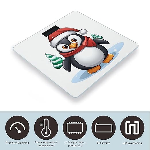 Christmas Penguin Bathroom Scale for Body Weight 400 Lb Weight Scale with High Precision Sensors Tempered Glass Highly Accurate Digital Weighing Machine for People