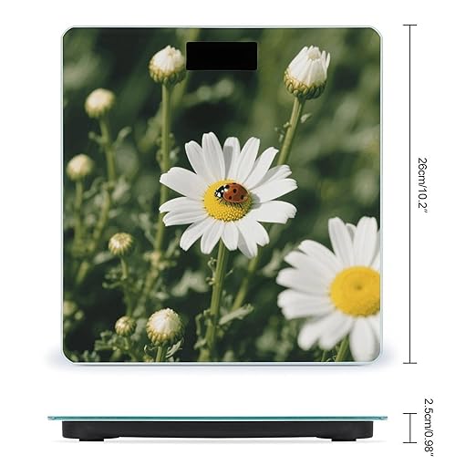 Chamomile Ladybug and Daisy Scale for Body Weight Sturdy Tempered Glass Weighing Scales with LCD Display Accurate Digital Bathroom Scale Convenient Body Fat Smart Scales Easy Read