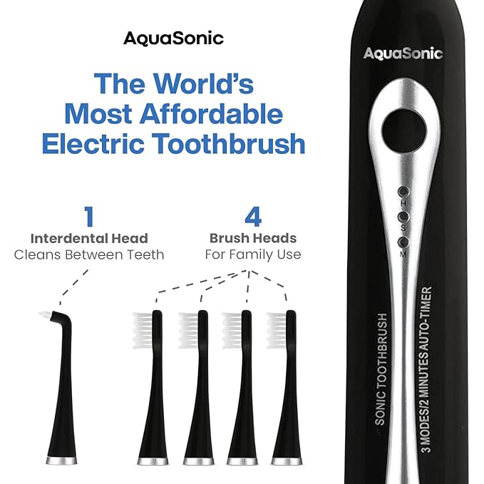 AquaSonic Home Dental Center Rechargeable Power Toothbrush &amp Smart Water Flosser - Complete Family Oral Care System - 10 Attachments and Tips Included - Various Modes &amp Timers (Black)