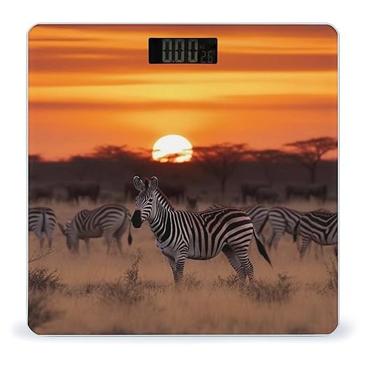 Africa Sunset Zebra Scale for Body Weight High Precision Digital Weight Scales with LCD Display Anti-Slip Sturdy Slim Tempered Glass Bathroom Scale for Home Use