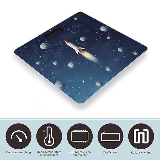 Rocket in Space Weight ScaleClear LED Display Bathroom Digital Weighing ScaleTempered Glass Digital Bathroom Scale for Body Weight Capacity Up to 400 Lbs