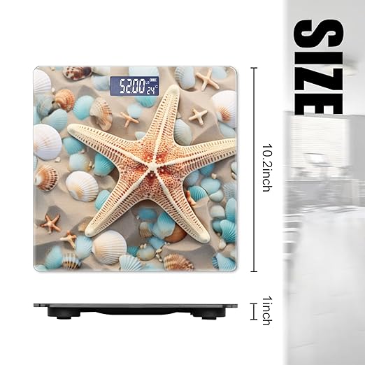 Digital Scale for Body Weight Highly Precision Bathroom Weight Scale 400 lbs with Backlit Display Personalized Scale for Home-Starfish and Seashells Scattered On The Sandy Beach