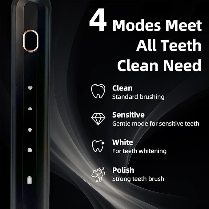 Ultrasonic U-Shaped Toothbrush for Adults Electric Toothbrush for Teeth Whitening Automatic 360-degree with Waterproof IPX7 4 Modes for Cleaning(Black)