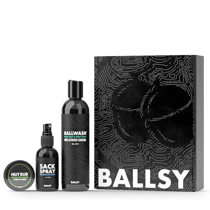 Ballsy Sack Pack Men's Fresh Kit Includes Body Wash Deodorizing Spray and Cologne Rub Men's Body Care Ball Wash for Men Gift Pack Forest &amp Fields
