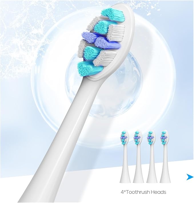 Compatible with Seago Electric Toothbrush Heads 12 Pieces Adult Toothbrushes 5 Modes Pressure Sensor IPX7 Waterproof with Holder C027(SG-C027-12PCS Blue)