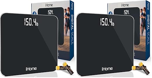 iHome Digital Scale Bathroom Scale Batteries Included Scale Body Weight Weight Scale Bathroom Scales for Weight Digital Scales for Body Weight (Black) (Pack of 2)