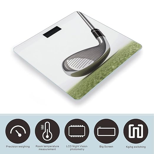 Golf Club Weight ScaleClear LED Display Bathroom Digital Weighing ScaleTempered Glass Digital Bathroom Scale for Body Weight Capacity Up to 400 Lbs
