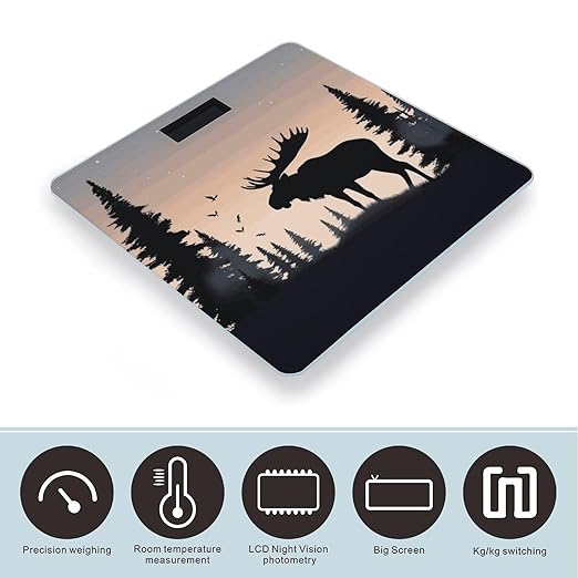 Digital Bathroom Scale for Body Weight Scale with Bright LCD Display High Accuracy Step-On Technology Auto On/Off Moose Mountain Pine Tree Wilderness Digital Scales 400 Lbs /180kg