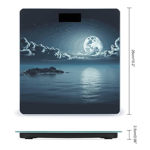 Moon Ocean Landscape Bathroom Scale for Body Weight Bathroom Weighing Scale with Backlit LCD Display Highly Accurate Measures Weight Up to 180kg