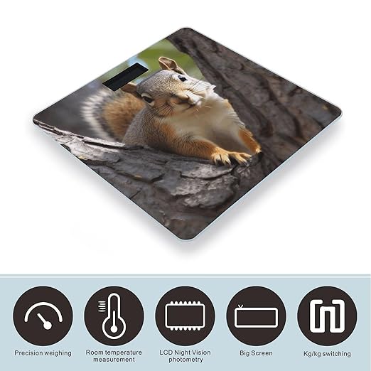 Squirrel in The Tree Bathroom Scale Rounded Smart Scale for Body Weight Automatic Power On/Off Weight Scales Accurate Bathroom Digital Scales for Pet Home Bedroom Kitchen