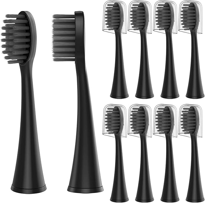 10pcs Replacement Toothbrush Heads Compatible with Burst Adult Electric ForCompatible for Seago S9 S1 S6 S8 S21 S26 S28 SG540 SG860(Black 10pcs)