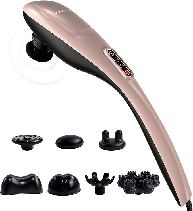 MEGAWISE Handheld Back Massager | Deep Tissue Percussion Massage for Back Neck Shoulders Waist and Legs (Rose Gold)