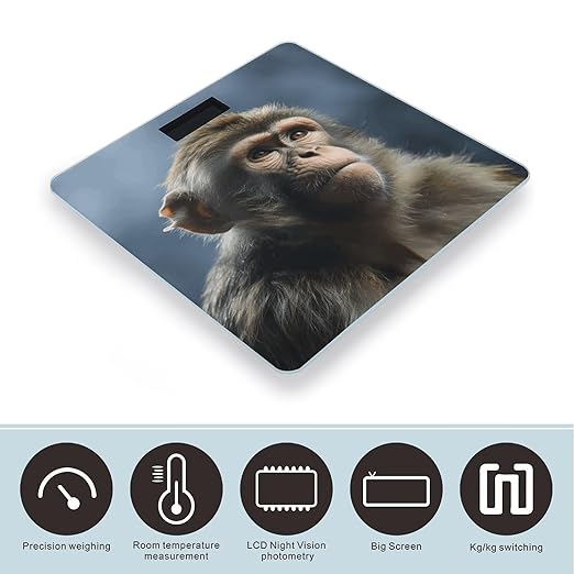 Monkey Digital Bathroom Scale for Body Weight Weighing Scale with Backlit LCD Display High Precision Measurements &amp Measures Weight Up to 180kg