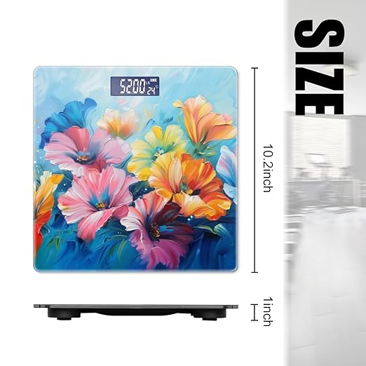 Digital Scale for Body Weight Highly Precision Bathroom Weight Scale 400 lbs with Backlit Display Personalized Scale for Home-Colorful Flower Paintings On Blue Background with Vibrant