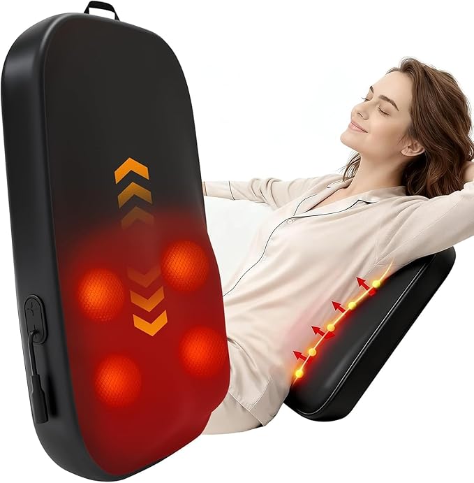 Solucky Back Massager for Pain Relief Deep Tissue Back Massager with Heat Deep Kneading Massage for Back Adjustable Intensity &amp Dual Modes Red Light Heating Therapy 12V Corded for Home &amp