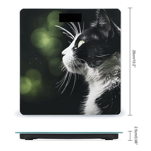 Digital Bathroom Scale for Body Weight Scale with Bright LCD Display High Accuracy Step-On Technology Auto On/Off A Black and White Cat Digital Scales 400 Lbs /180kg