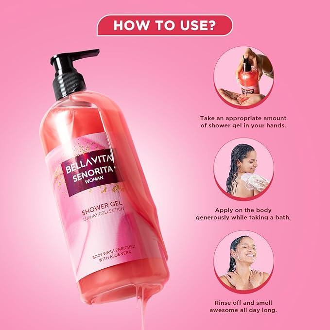 Bella Vita Luxury Senorita Woman Body Wash Refreshing Shower Gel for Deep Cleansing Hydrating Moisturising Softer &amp Smoother Skin with Aloe Vera 500 Ml