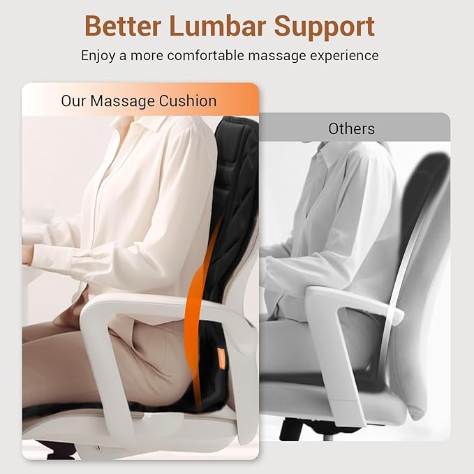 Back Massager with HeatHeated Seat Cover Cushion with 5 Vibrating Massage Nodes Chair Pad for Pain Relief Home Office Use
