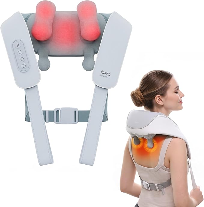 Cordless Shiatsu Neck and Back Massager with Heat 10 Mins x 12 Uses 3 Massage Modes &amp 2 Intensity Levels 3D Kneading Deep Tissue for Pain Relief Voice Prompt &amp Smart Memory Relax for Wome