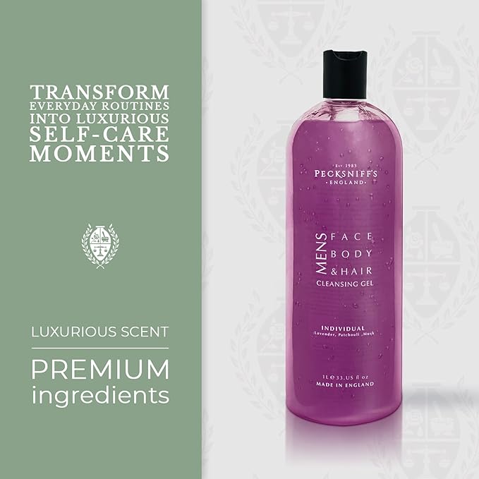 Pecksniff's Men's Luxurious Moisturizing Bath &amp Shower Gel | Luxury Shower with Earthy Aroma | Body Wash Men | Invigorating Individual Scent 1L