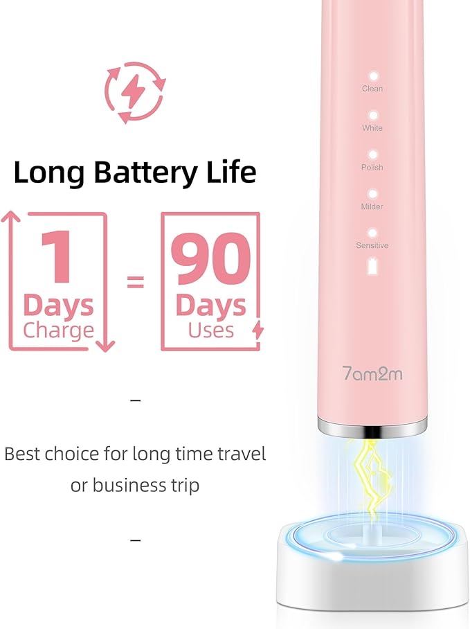 7AM2M Electric Toothbrush 2 Pack Set for Kids and Adults 12 Brush Heads5 Adjustable Modes Built-in 2-Minute Smart Timer Wireless Fast Charge for 60 DaysIPX7Waterproof SonicToothbrush(Green+Pink)
