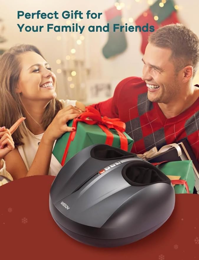 WELOV Foot Massager Machine with Deep-Kneading with 5 Level Foot Massager for Neuropathy Compression Shiatsu Heat for Plantar Fasciitis Fits Feet Up to Size 12 Suitable for Christmas Gifts