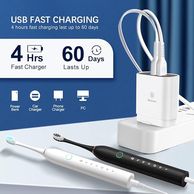 2 Pack Rechargeable Electric Toothbrushes for Adults and Kids Whitening Tooth Brush with 8 Brush Heads 6 Cleaning Modes and Smart Timer Waterproof Cleaning Toothbrushes Set