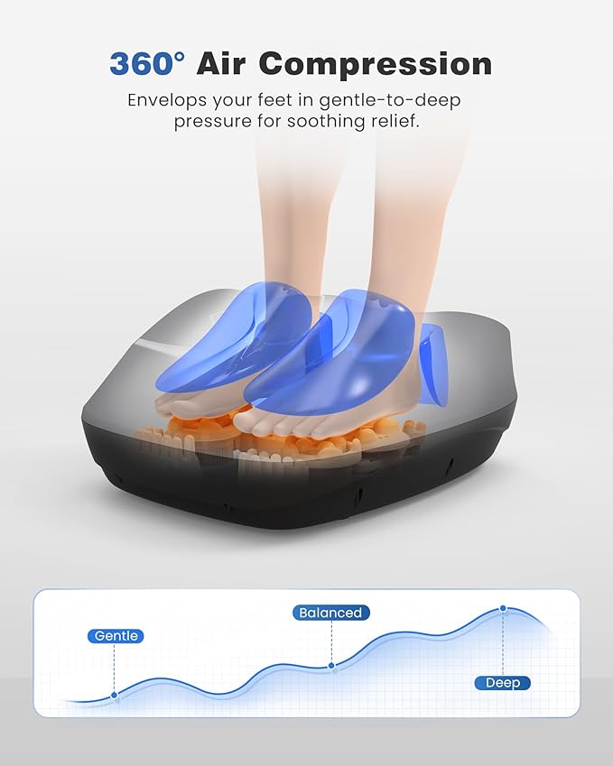 KING RELAX Shiatsu Foot Massager with Heat 2026 Upgraded Deep Kneading &amp Squeeze Massage for Plantar Fasciitis Modern Sculpted Design Fits Up to Size 14 FSA Eligible HSA Store Mothers Day Gif