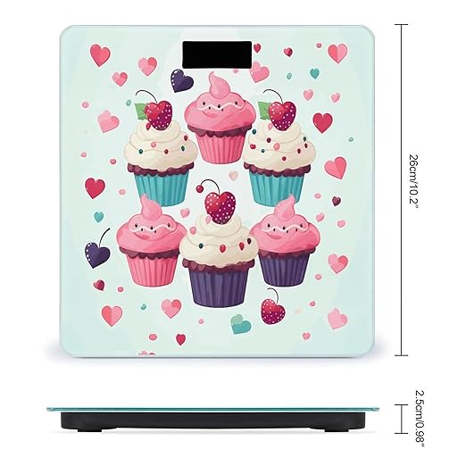 Cupcake Candy Hearts Sweet Bathroom Scale for Body Weight Bathroom Digital Electronic Weighing Scale with Back Lit LED Display Sturdy Tempered Glass Weight Watchers Scales 400lb