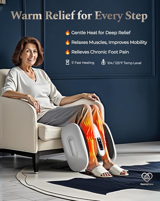 HomeCare Foot Massager with Heat &amp Ice Therapy Shiatsu Deep Kneading Compression Foot Massagers for Plantar Fasciitis &amp Neuropathy Relief Adjustable Intensity FCC/CE Certified