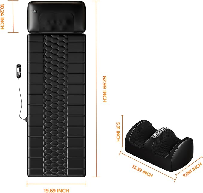 Shiatsu Full Body Massage Mat with Heat Detachable Massager Pad 10 Vibrating Motors 9 Intensity Levels Deep Tissue Pain Relief for Back Neck &amp Legs – Relaxation at Home or Office
