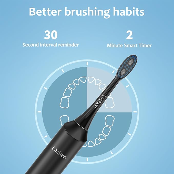Lächen Electric Toothbrush for Adults – Sonic Rechargeable 5 Modes &amp Smart Timer Travel Case &amp Wireless Charging 4 Brush Heads IPX7 Waterproof (Black)