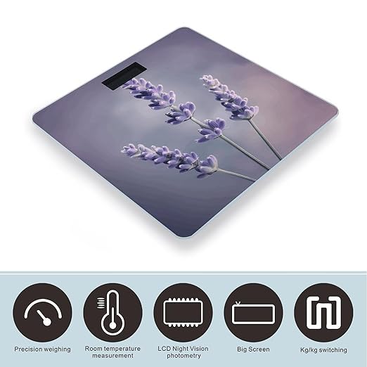 Lavender Flower Weight Scale Highly Accurate Digital Weighing Scale with Large LCD Display Smart Bathroom Scales for Home Bedrooms and Gift Giving