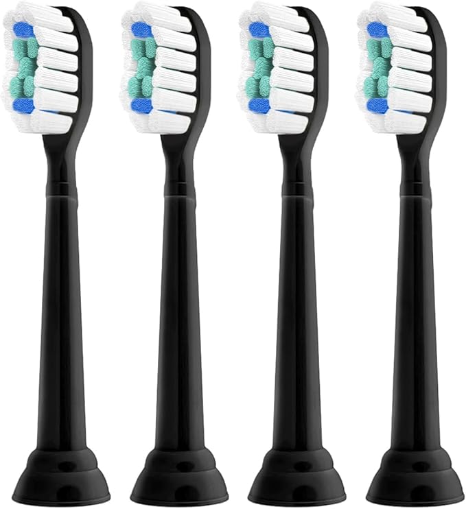 Compatible for Replacement Toothbrush Heads Compatible with Philips Sonicare Electric Brush Head 1100 2100 4100 5100 5300 6100 7500(Black-4 Pcs)