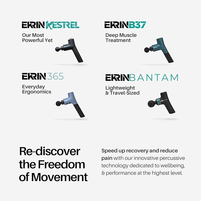 Ekrin Athletics B37v2 Massage Gun - Deep Tissue Massage with High-Powered Brushless Motor - Ergonomic Back Massager for Pain Relief - 5 Speeds 4 Attachments - Ultra Quiet Hand-Held Massager