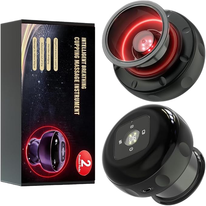 2 Pack Electric Cupping Massager Therapy Set (5-in-1with Red Light Therapy) Smart 24-Level Adjustable Suction &amp Temperature Cupping Device Kit Ideal for Relieving Back &amp Muscle Neck Discomfort