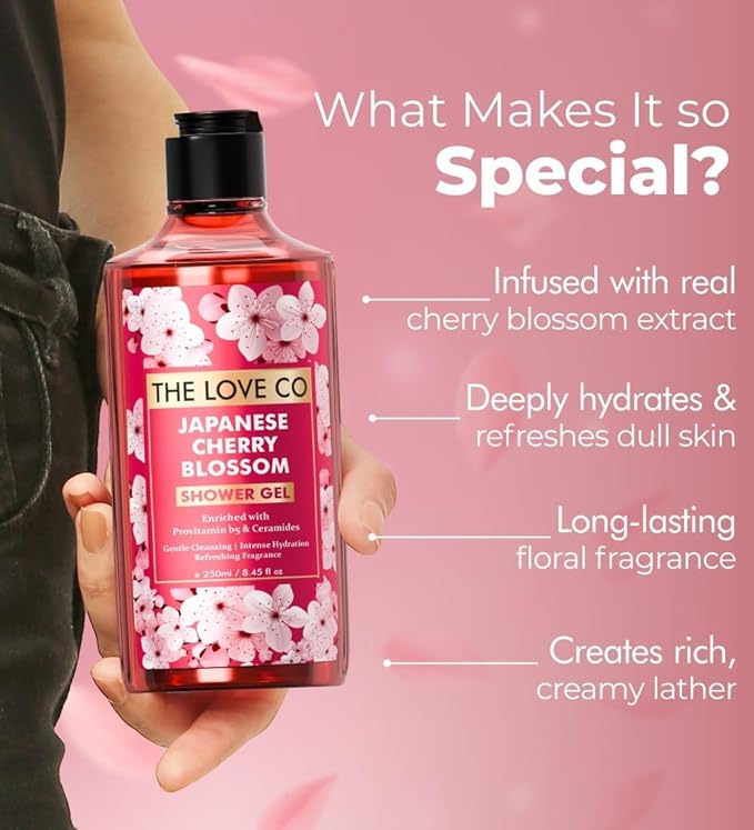 Nova Bloom LOVE CO Japanese Cherry Blossom Body Wash 100% Vegan Shower Gel for Women and Men 250ml