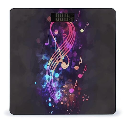 Colorful Galaxy Music Note Scale for Body Weight Safe Rounded Corners Tempered Glass Digital Bathroom Scale LED Display 400lb Capacity Weight Scales with High Precision Sensors