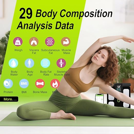 Fitness Body Fat Scales with Hand Sensors 8 Electrodes 29 Body Analysis 180kg Weight Scale Professional Body Fat and Muscle Mass Analyzer with App/Large Display (White)