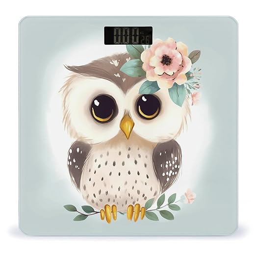 Cute Owl with Flowers Bathroom Scale Large LCD Backlight Display Digital Scale Rounded Corners Body Scales Automatic Power On/Off Bathroom Scales for Home Bedrooms