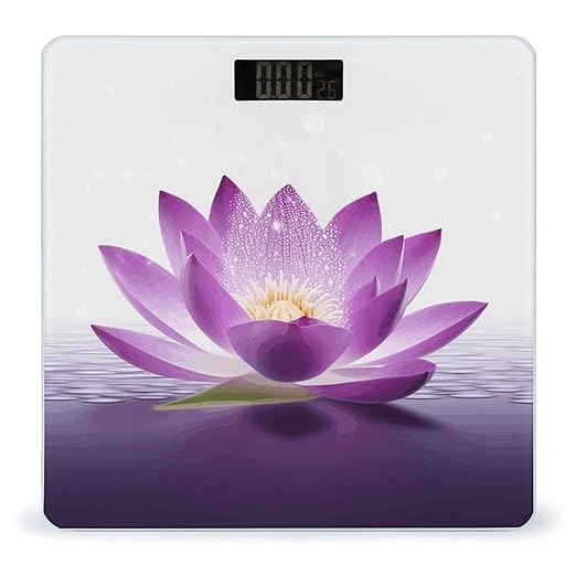 Lotus Flower Purple2 Weight ScaleClear LED Display Bathroom Digital Weighing ScaleTempered Glass Digital Bathroom Scale for Body Weight Capacity Up to 400 Lbs
