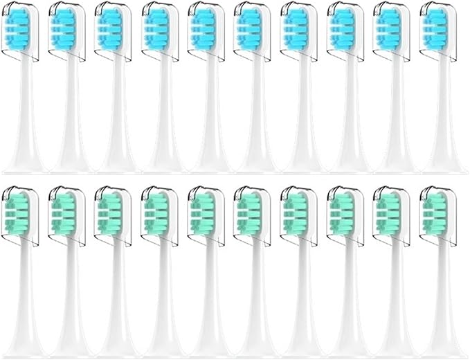 Compatible for T300/T500/T700 Electric Toothbrush Heads Replaceable Refill Nozzles 4 Colors with Anti-Dust Caps 20Pcs(10Green10Blue)