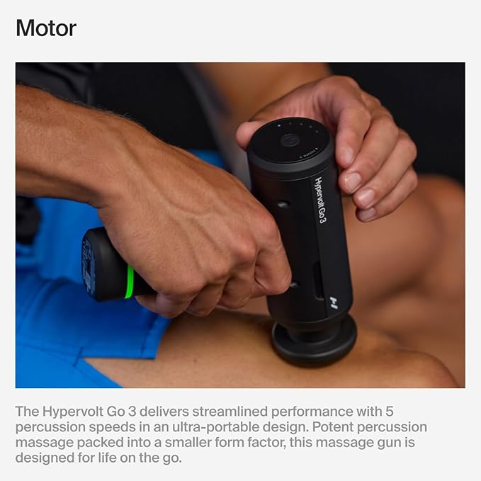 Hyperice Hypervolt Go 3 – Compact Handheld Percussion Massage Gun with QuietGlide Technology | 3 Speeds Portable Lightweight Design | Helps Relieve Muscle Soreness and Improve Recovery