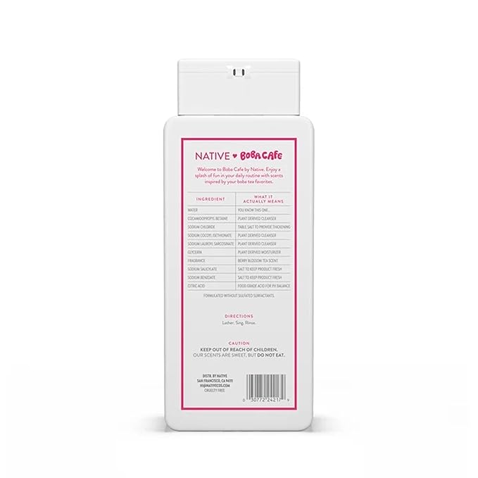 Native Body Wash Limited Edition Berry Blossom Tea Sulfate Free Body Wash for Women &amp Men Boba Café 18 fl oz - Pack Of 02