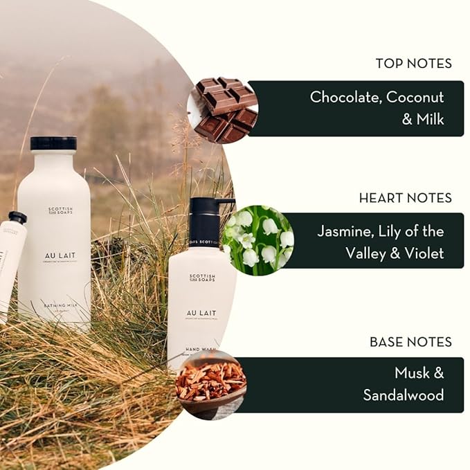 Scottish Fine Soaps Au Lait Body Wash Organic Oat and Chamomile Chocolate and Coconut Scent Vegan Formula 300ml